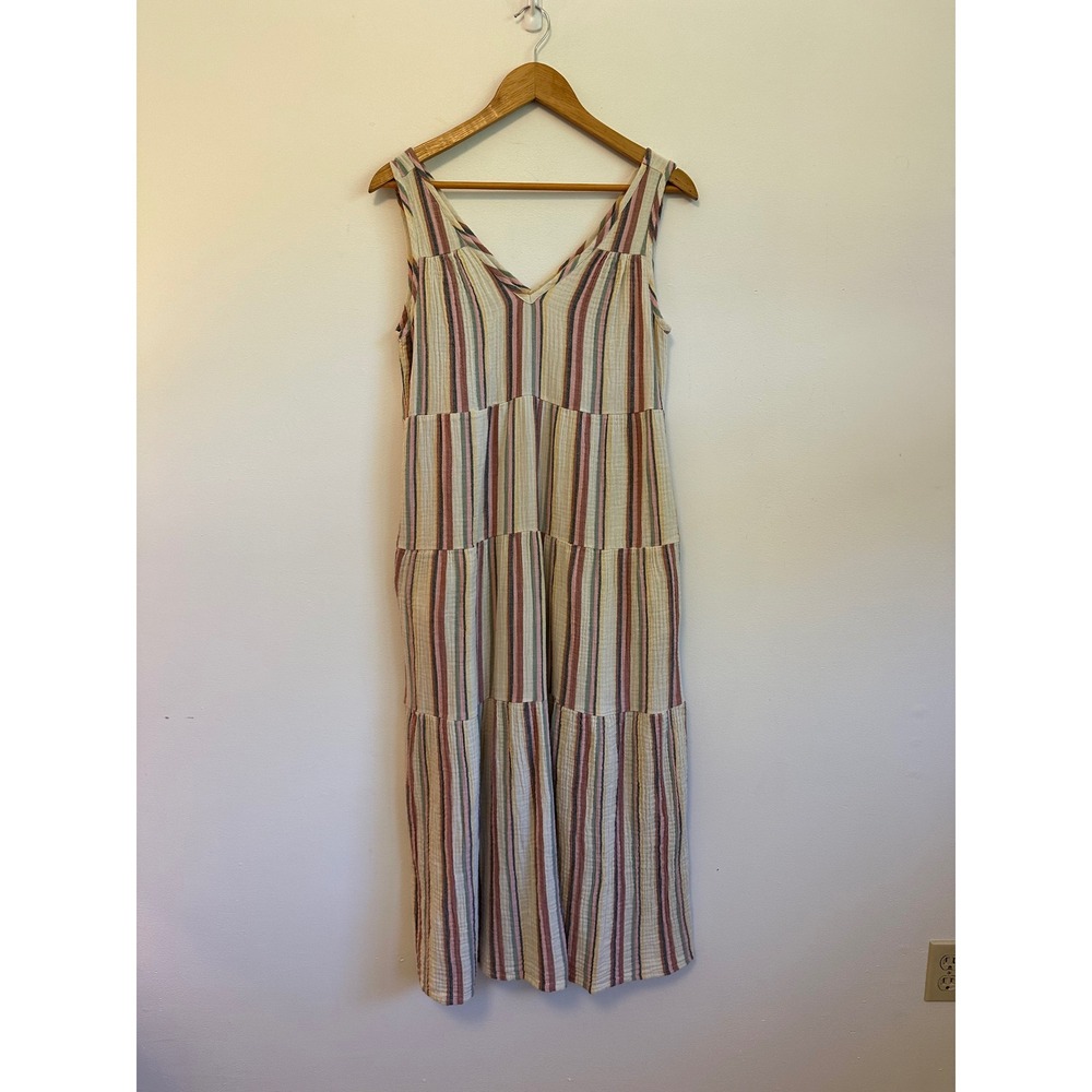 Marine Layer Striped Double Gauze Tiered Midi Dress | Size Small